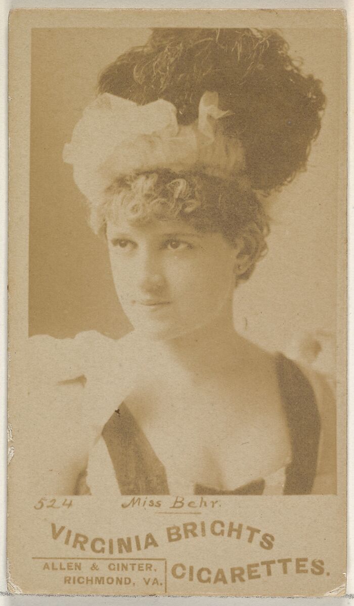 Card 524, Miss Behr, from the Actors and Actresses series (N45, Type 6) for Virginia Brights Cigarettes, Issued by Allen &amp; Ginter (American, Richmond, Virginia), Albumen photograph 