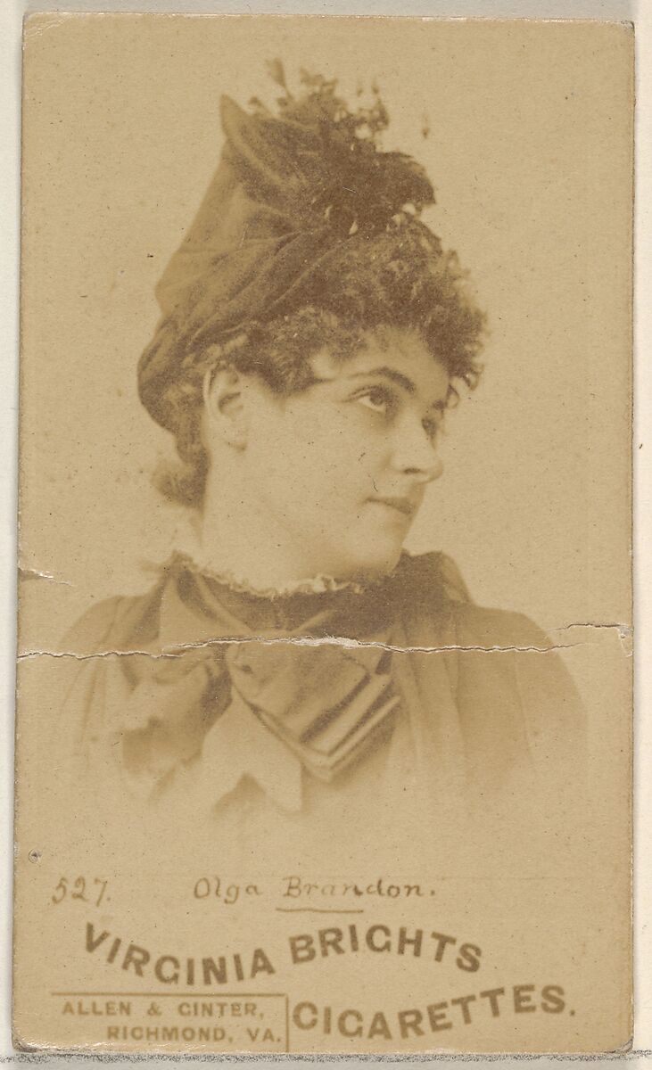 Card 527, Olga Brandon, from the Actors and Actresses series (N45, Type 6) for Virginia Brights Cigarettes, Issued by Allen &amp; Ginter (American, Richmond, Virginia), Albumen photograph 