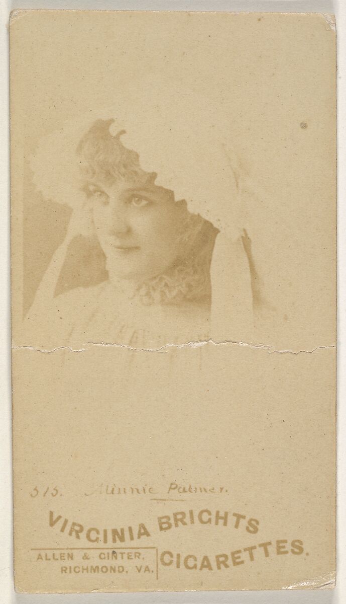 Card 515, Minnie Palmer, from the Actors and Actresses series (N45, Type 6) for Virginia Brights Cigarettes, Issued by Allen &amp; Ginter (American, Richmond, Virginia), Albumen photograph 