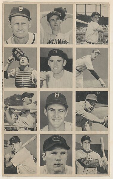 Uncut sheet, from the Baseball series (R406-1), issued by Bowman Gum Company, Bowman Gum Company, Photolithograph 