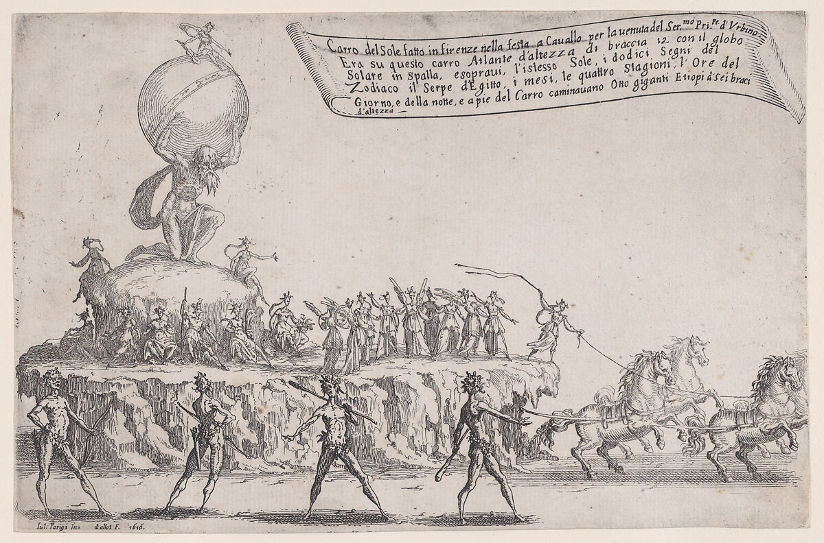 Le Char du Soleil (The Chariot of Sun), from Guerre de Beauté (Guerra di Bellezza) (War of Beauty), Jacques Callot (French, Nancy 1592–1635 Nancy), Etching; first state of two (Lieure) 