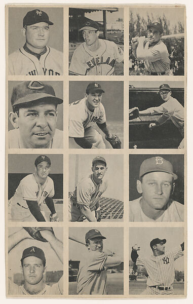 Uncut sheet, from the Baseball series (R406-1), issued by Bowman Gum Company, Bowman Gum Company, Photolithograph 