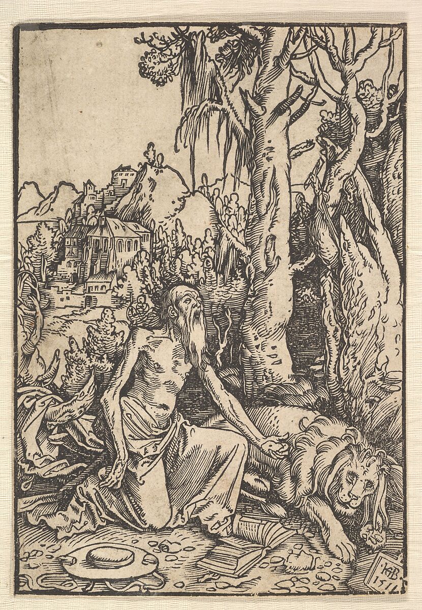 St. Jerome in the Desert, Hans Baldung (called Hans Baldung Grien) (German, Schwäbisch Gmünd (?) 1484/85–1545 Strasbourg), Woodcut 