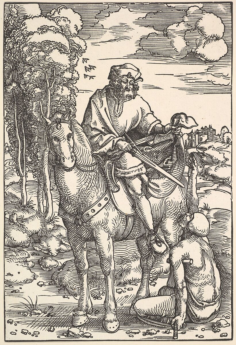 St. Martin on Horseback, Hans Baldung (called Hans Baldung Grien) (German, Schwäbisch Gmünd (?) 1484/85–1545 Strasbourg), Woodcut; first of two states 