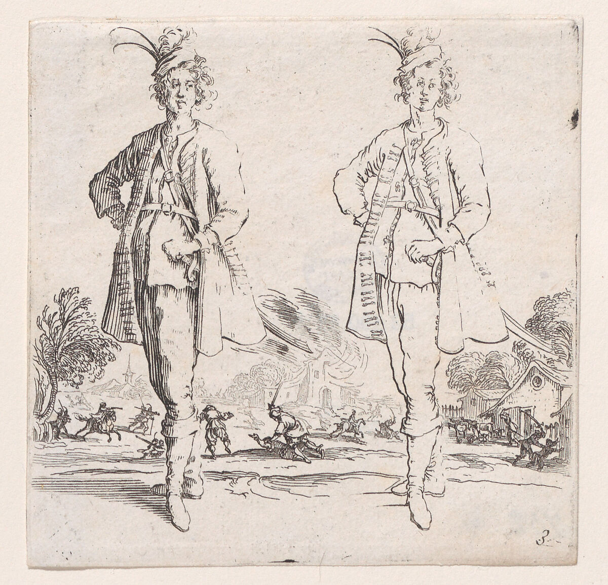 Le Turc Vu de Face, La Main Droite Posée sur la Hanche (Front View of the Turk, Right Hand Placed on Hip), from Varie Figure (Various Figures), plate 3, Jacques Callot (French, Nancy 1592–1635 Nancy), Etching; third state of three (Lieure) 