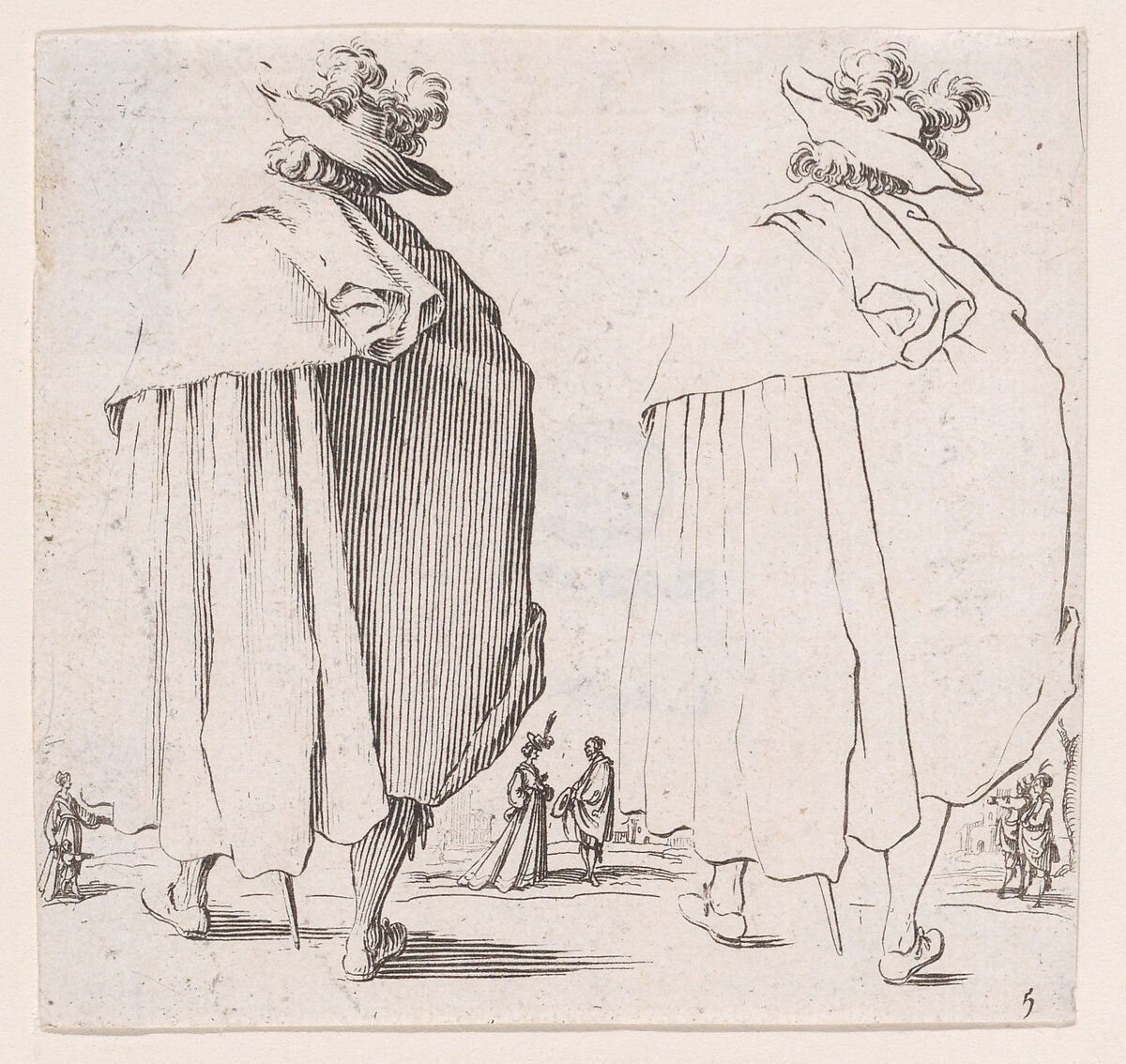 L'Homme au Grand Manteau Vu de Dos (Man with a Large Mantle Viewed from Behind), from Varie Figure (Various Figures), plate 5, Jacques Callot (French, Nancy 1592–1635 Nancy), Etching; third state of three (Lieure) 