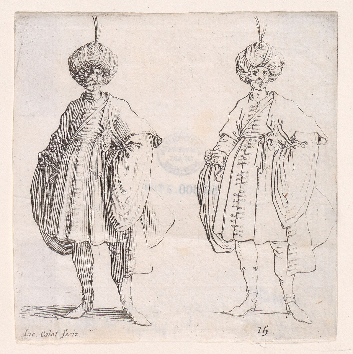 Turk Wearing Turban Seen from the Front, plate 15 from "Varie Figure" (Various Figures), Attributed to Jacques Callot (French, Nancy 1592–1635 Nancy), Etching 