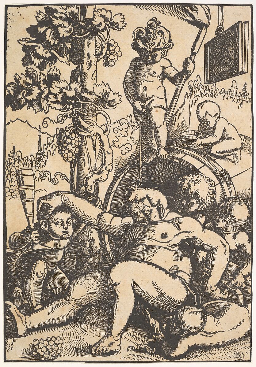 The Drunk Bacchus, Hans Baldung (called Hans Baldung Grien) (German, Schwäbisch Gmünd (?) 1484/85–1545 Strasbourg), Woodcut; second of two states 