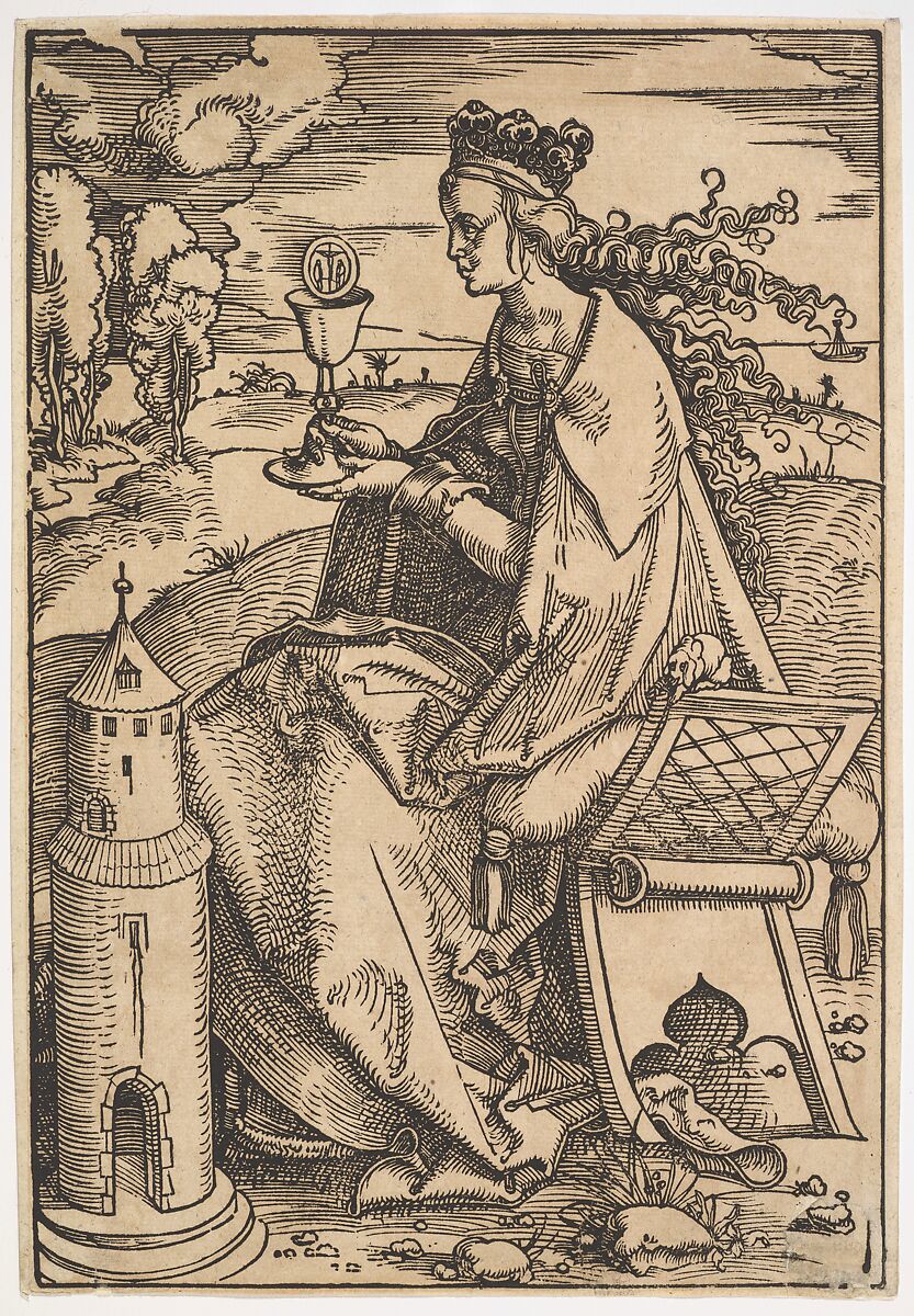 St. Barbara, Hans Baldung (called Hans Baldung Grien) (German, Schwäbisch Gmünd (?) 1484/85–1545 Strasbourg), Woodcut; first state of two 