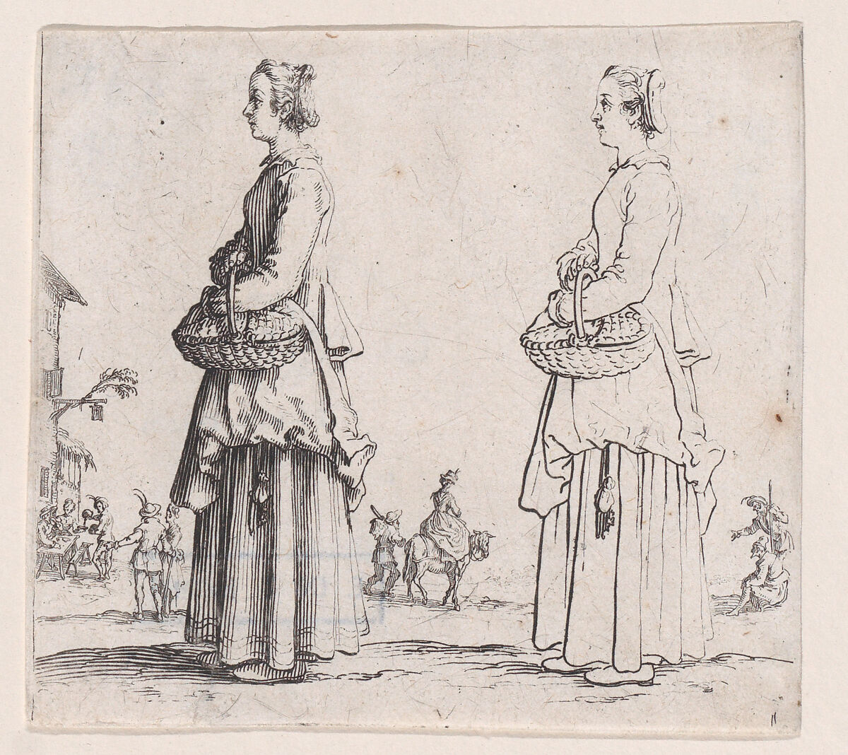 La Paysanne Tournée a Gauche, un Panier a son Bras (La Paysanne Turned to the Left, a Basket in her Arms), from "Varie Figure" (Various Figures), Jacques Callot (French, Nancy 1592–1635 Nancy), Etching; second state of four (Lieure) 