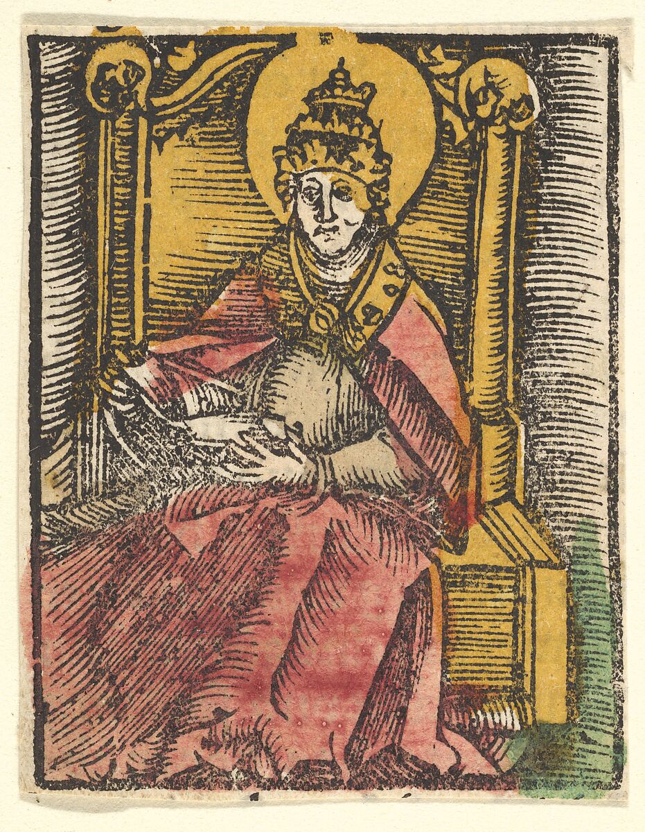 St. Gregory (copy), After Hans Baldung (called Hans Baldung Grien) (German, Schwäbisch Gmünd (?) 1484/85–1545 Strasbourg), Woodcut, hand-colored 