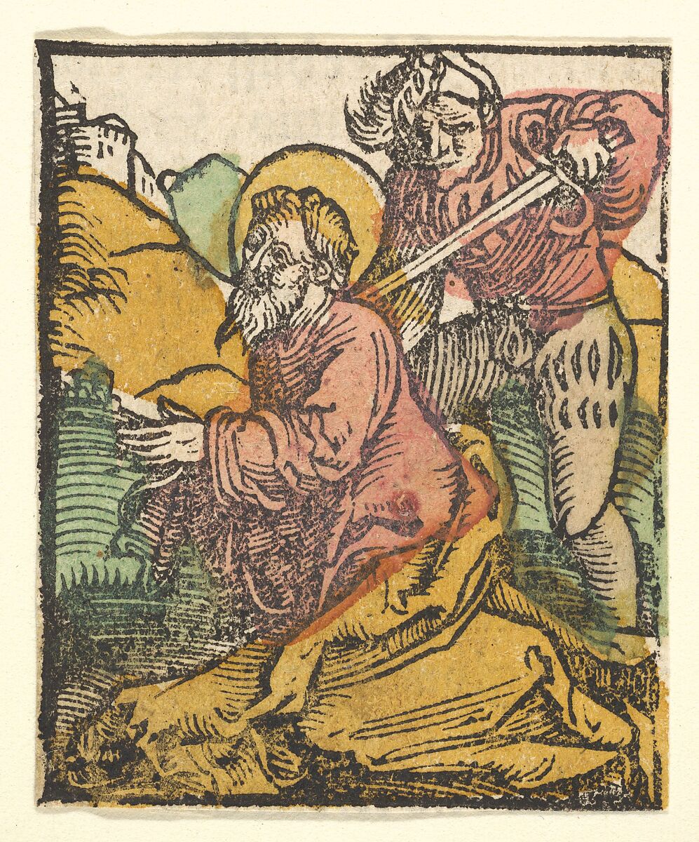 St. Matthew (copy), After Hans Baldung (called Hans Baldung Grien) (German, Schwäbisch Gmünd (?) 1484/85–1545 Strasbourg), Woodcut, hand-colored 