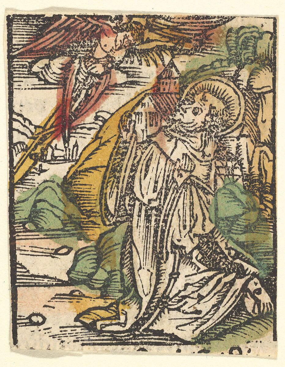 St. Francis (copy), After Hans Baldung (called Hans Baldung Grien) (German, Schwäbisch Gmünd (?) 1484/85–1545 Strasbourg), Woodcut, hand-colored 