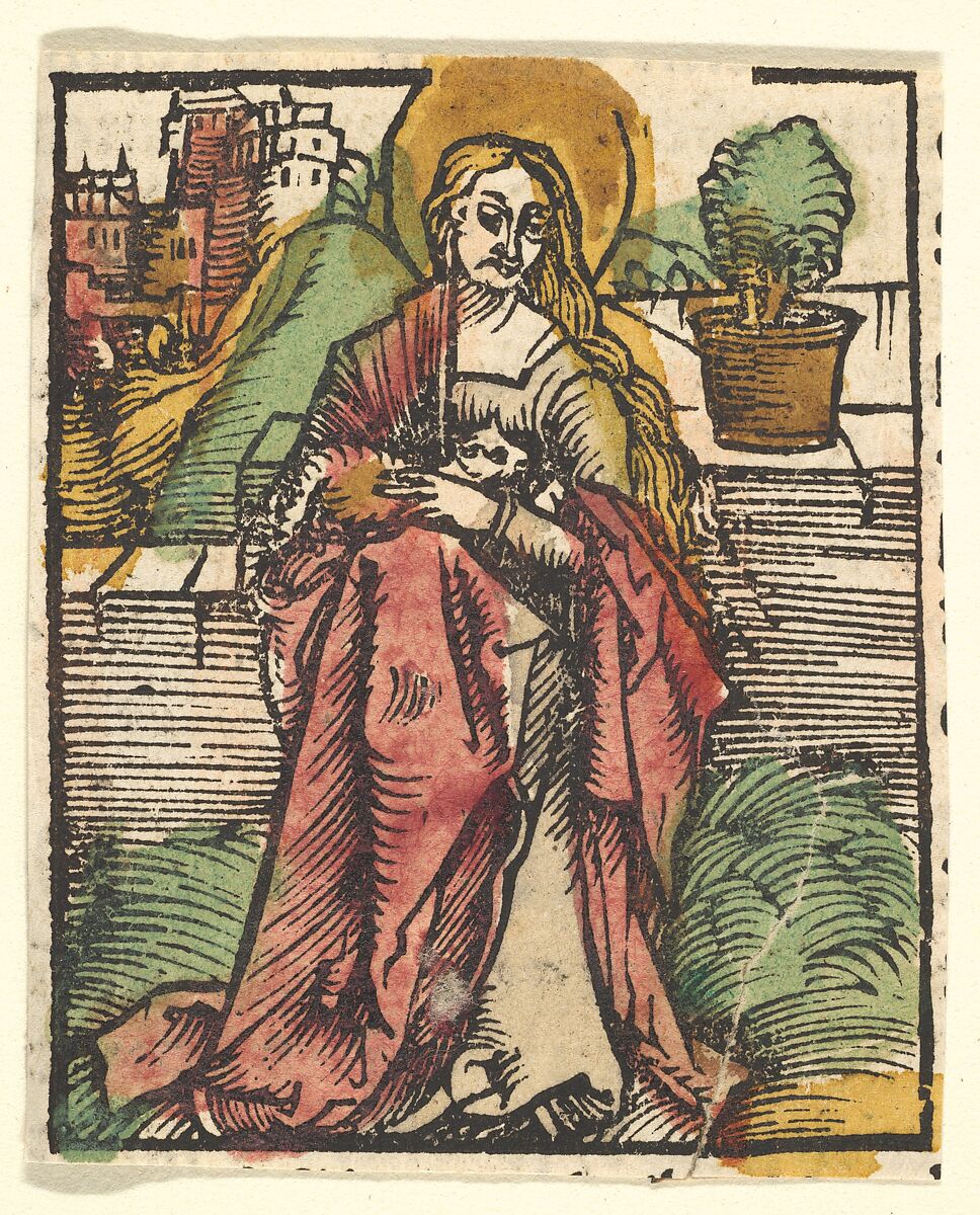 St. Agnes (copy), After Hans Baldung (called Hans Baldung Grien) (German, Schwäbisch Gmünd (?) 1484/85–1545 Strasbourg), Woodcut, hand-colored 