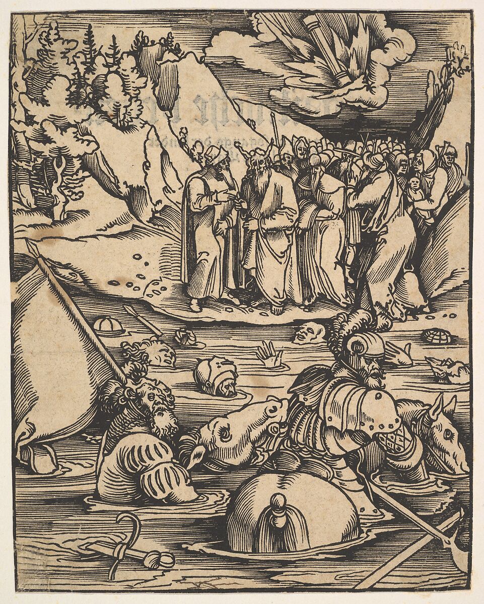 The Egyptians Crossing the Red Sea, from Das Buch Granatapfel, Hans Baldung (called Hans Baldung Grien) (German, Schwäbisch Gmünd (?) 1484/85–1545 Strasbourg), Woodcut and letterpress 