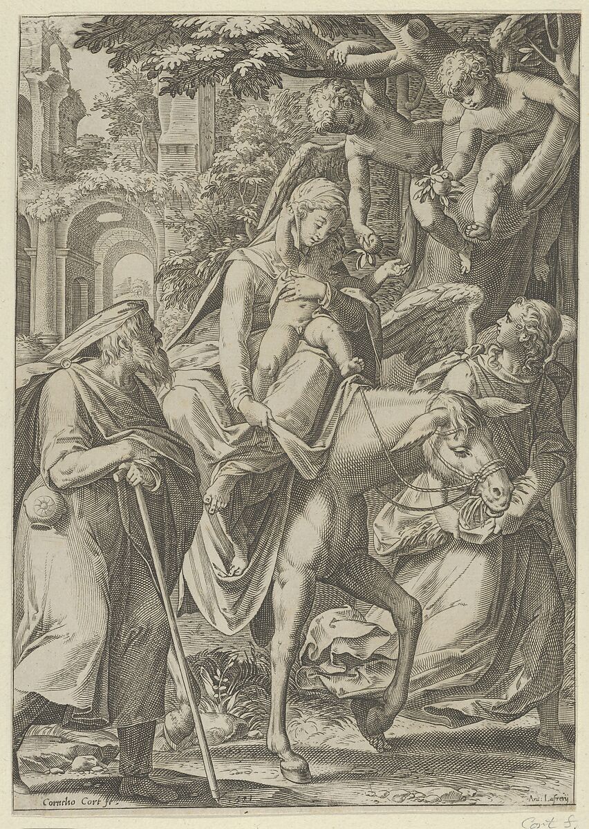 The Flight into Egypt, Cornelis Cort (Netherlandish, Hoorn ca. 1533–1578 Rome), Engraving 