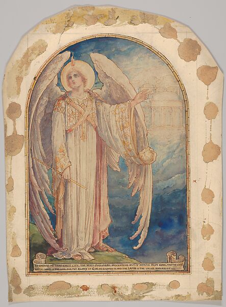 Angel Revealing a Vision of The New Jerusalem: Design for a Stained Glass Window, Saint Michael's Episcopal Church, New York, Designed and drawn by D. Maitland Armstrong (American, Newburgh, New York 1836–1918 New York), Watercolor and pen and ink 