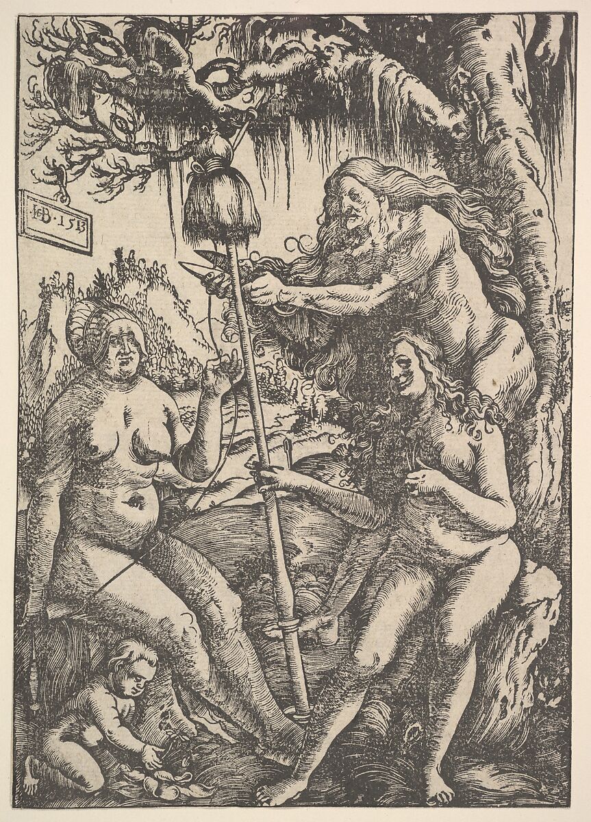 The Three Fates: Lachesis, Atropos and Klotho, Hans Baldung (called Hans Baldung Grien) (German, Schwäbisch Gmünd (?) 1484/85–1545 Strasbourg), Woodcut 