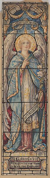 St. Gabriel: Design for a Stained Glass Window, Designed and drawn by D. Maitland Armstrong (American, Newburgh, New York 1836–1918 New York), Watercolor and pen and ink 