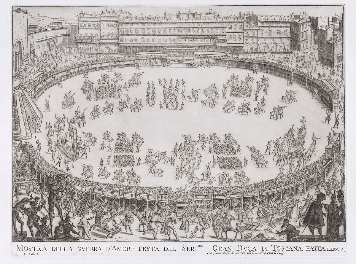 Reprint of Le Défilé Entrée des Chars de l'Afrique et de l'Aise (The Entrance Parade of the Chariots of Africa and Asia), from La Guerre d'Amour (Guerra d'Amore) (War of Love), Jacques Callot (French, Nancy 1592–1635 Nancy), Etching 