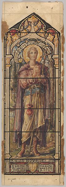 St. Philip, Representing Hope: Design for a Stained Glass Window, First Presbyterian Church, Flemington, New Jersey (one of a set of seven), Designed and drawn by D. Maitland Armstrong (American, Newburgh, New York 1836–1918 New York), Watercolor and pen and ink 
