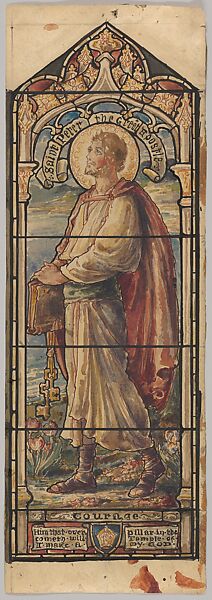 St. Peter the Great Apostle, Representing Courage: Design for a Stained Glass Window, First Presbyterian Church, Flemington, New Jersey (one of a set of seven), Designed and drawn by D. Maitland Armstrong (American, Newburgh, New York 1836–1918 New York), Watercolor and pen and ink 