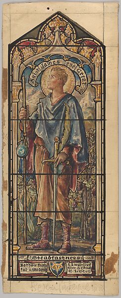 St. James the Great, Representing Steadfastness: Design for a Stained Glass Window, First Presbyterian Church, Flemington, New Jersey (one of a set of seven), Designed and drawn by D. Maitland Armstrong (American, Newburgh, New York 1836–1918 New York), Watercolor and pen and ink 