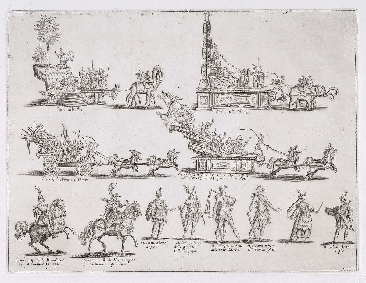 Reprint of Le Chars et Les Personnages (The Chariots and The Characters), from La Guerre d'Amour (Guerra d'Amore) (War of Love), Jacques Callot (French, Nancy 1592–1635 Nancy), Etching 