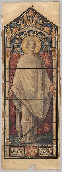 Jesus Christ: Design for a Stained Glass Window, First Presbyterian Church, Flemington, New Jersey (one of a set of seven), Designed and drawn by D. Maitland Armstrong (American, Newburgh, New York 1836–1918 New York), Watercolor and pen and ink 