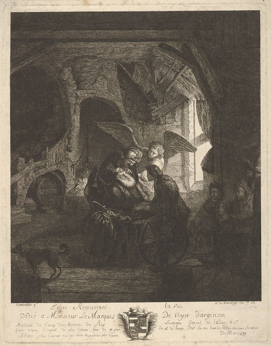Tobias Returning Sight to His Father, Antoine de Marcenay de Ghuy (French, Arnay-le-Duc, Côte-d&#39;Or 1724–1811 Paris), Etching 