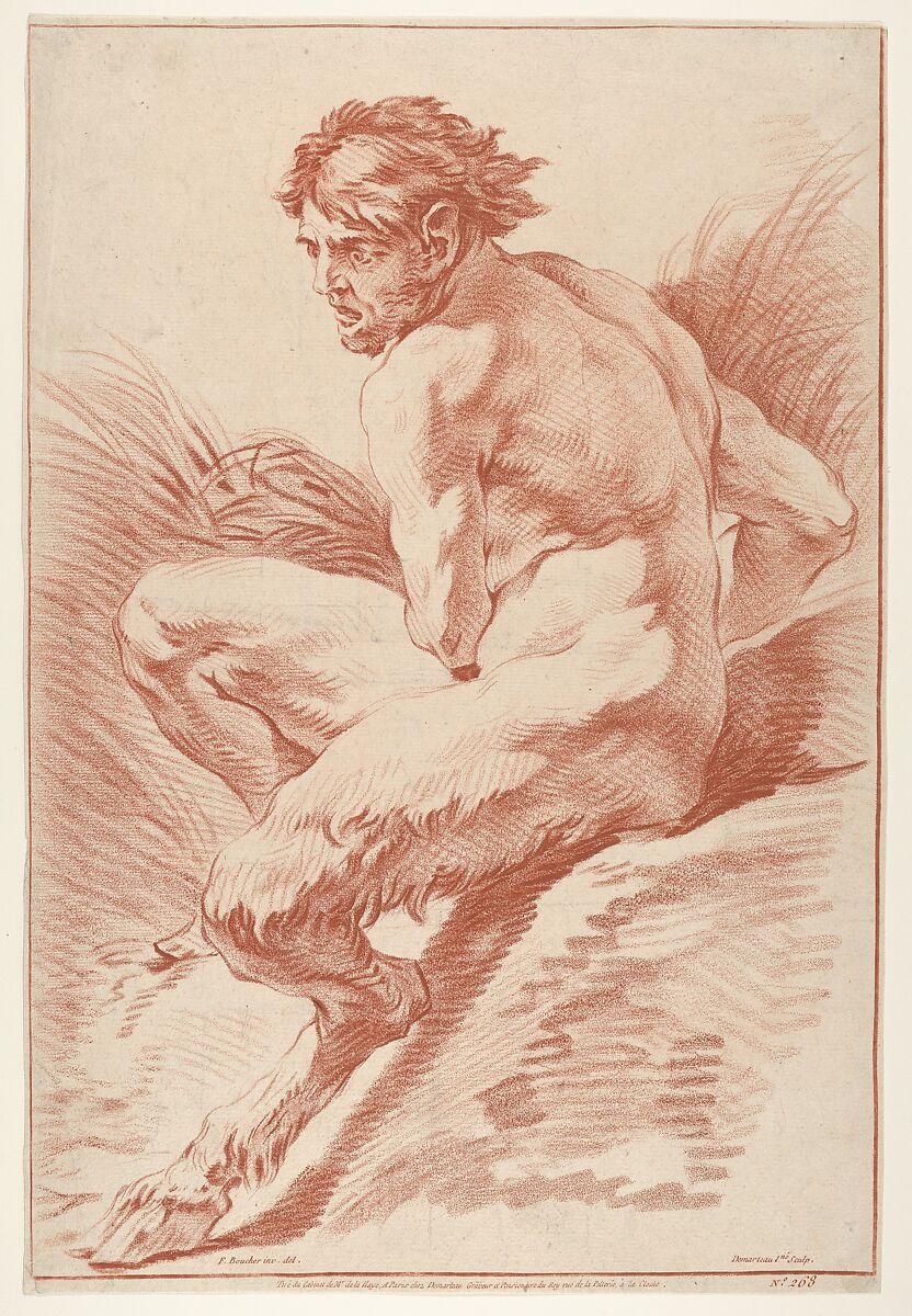 Satyr, Gilles Demarteau (French, Liège 1722–1776 Paris), Crayon-manner engraving with red ink 