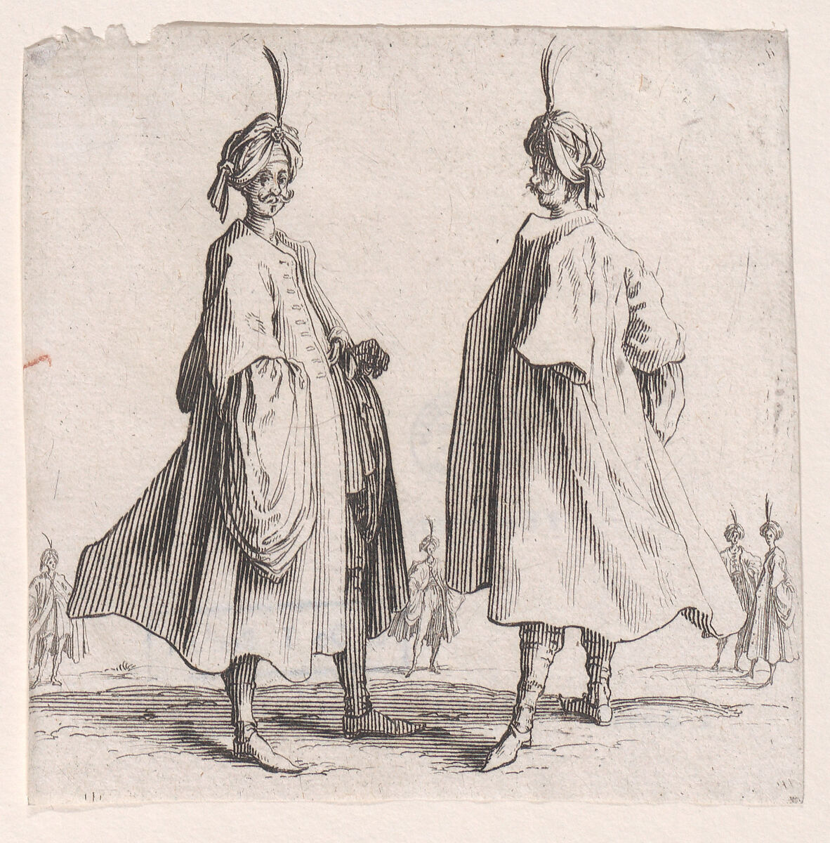 Les Deux Turcs Coiffés d'un Turban Avec un Aigrette (Two Turks Wearing Turbans with an Egret Feather), from "Varie Figure" (Various Figures), After Jacques Callot (French, Nancy 1592–1635 Nancy), Etching; first state of three (Lieure) 