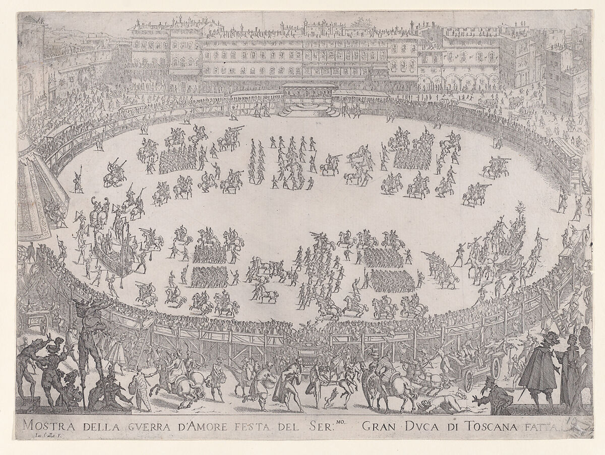 Le Défilé Entrée des Chars de l'Afrique et de l'Aise (The Entrance Parade of the Chariots of Africa and Asia), from La Guerre d'Amour (Guerra d'Amore) (War of Love), Jacques Callot (French, Nancy 1592–1635 Nancy), Etching; second state of three (Lieure) 