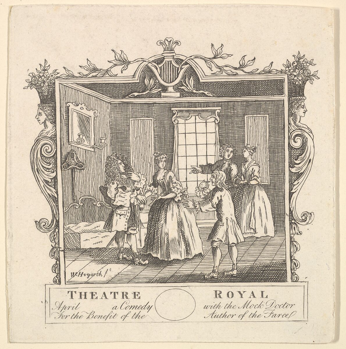 Ticket for Fielding's The Mock Doctor, Formerly attributed to William Hogarth (British, London 1697–1764 London), Etching 