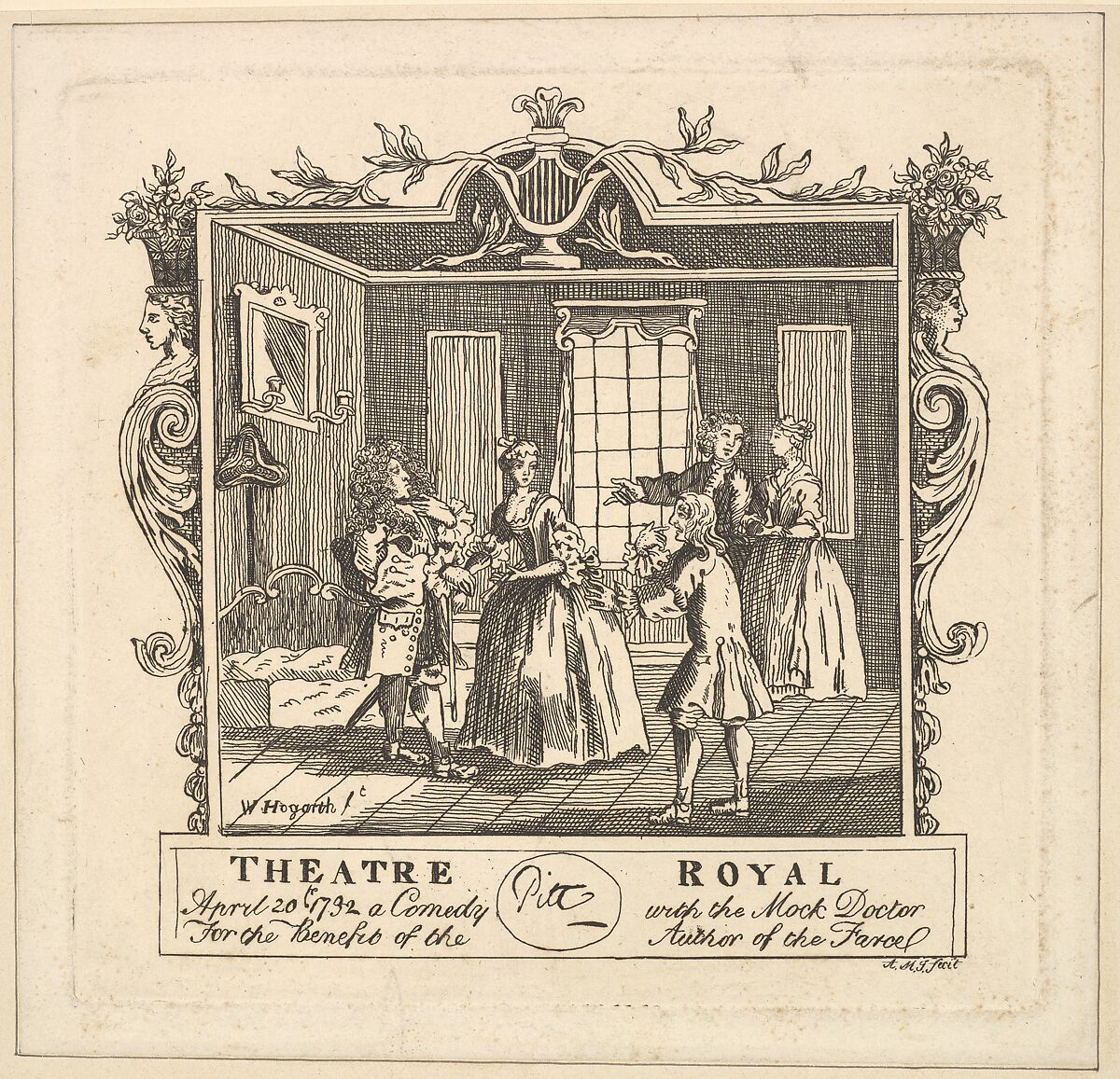Ticket for Henry Fielding's The Mock Doctor, Formerly attributed to William Hogarth (British, London 1697–1764 London), Etching 