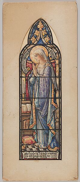 The Virgin Mary (or a Female Saint) at Prayer: Design for a Memorial Stained Glass Window, Designed and drawn by D. Maitland Armstrong (American, Newburgh, New York 1836–1918 New York), Watercolor and pen and ink 