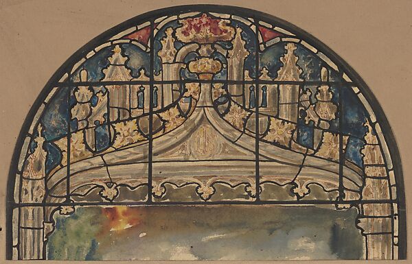Design for the Arched Top of a Stained Glass Window Decorated with Gothic Ornament, Designed and drawn by D. Maitland Armstrong (American, Newburgh, New York 1836–1918 New York), Watercolor and pen and ink 