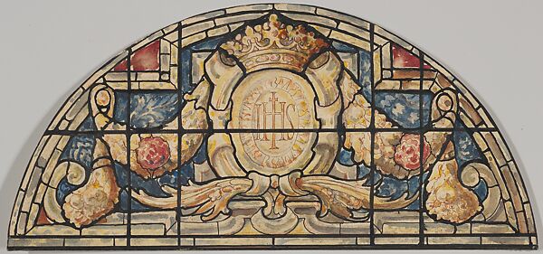 Design for the Arched Top of a Stained Glass Window Decorated with Renaissance Ornament, Designed and drawn by D. Maitland Armstrong (American, Newburgh, New York 1836–1918 New York), Watercolor and pen and ink 