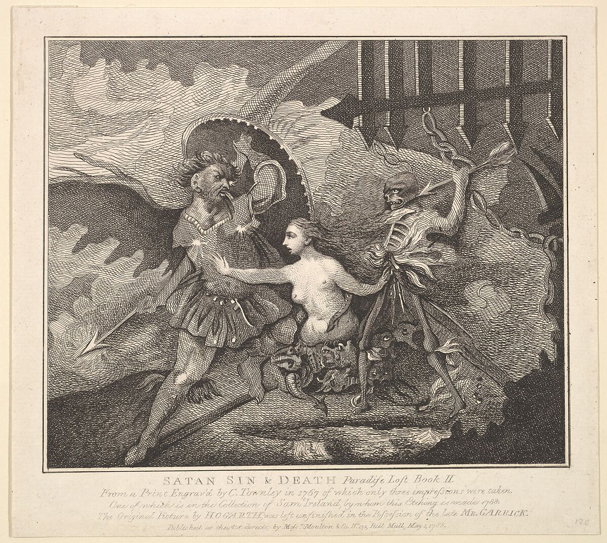 Satan, Sin and Death (Paradise Lost, Book II), Samuel Ireland (British, active from ca. 1760, died London 1800), Etching and engraving 