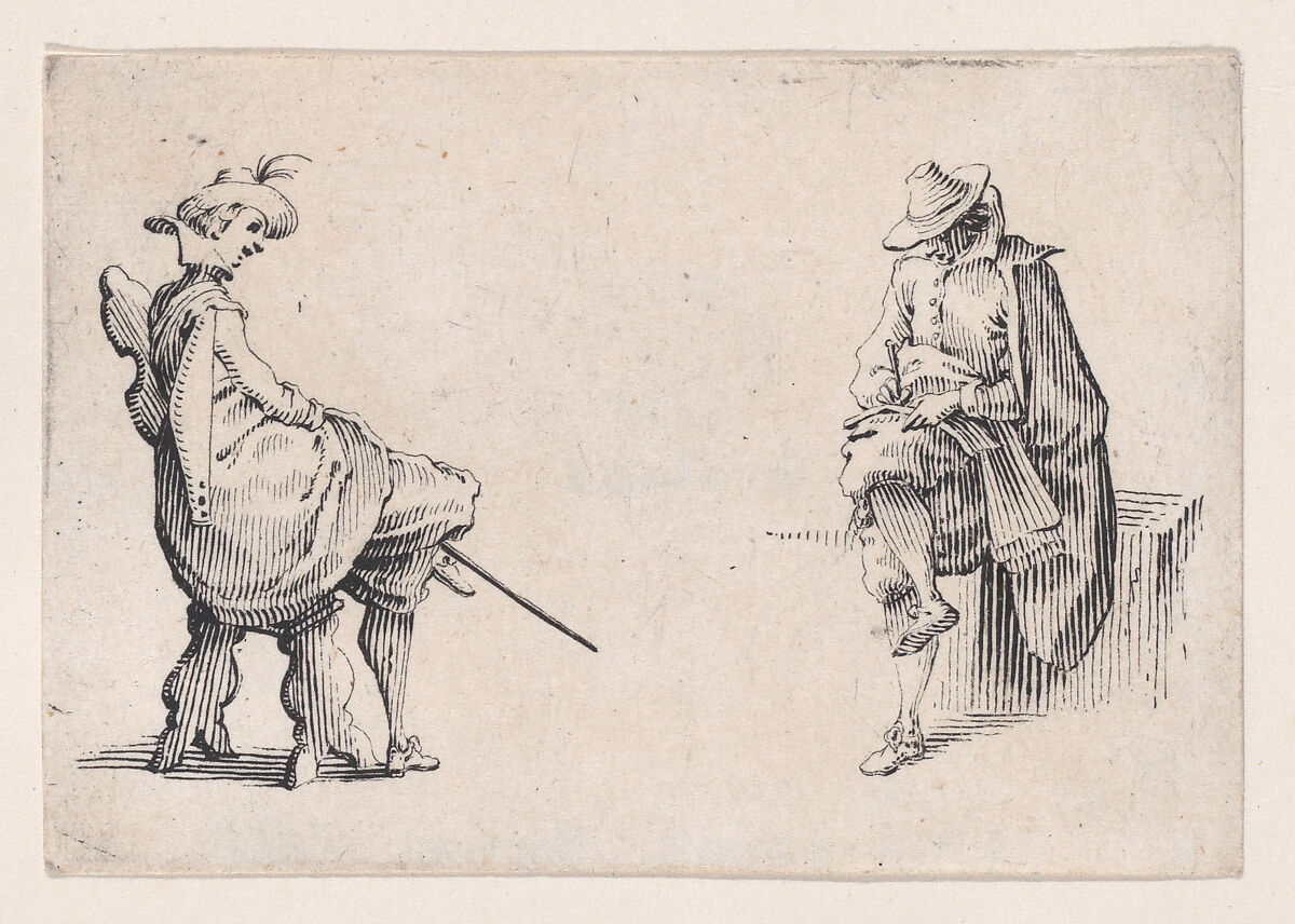 Deux Personnages Assis (Two Seated Figures), from Les Caprices Series A, The Florence Set, Jacques Callot (French, Nancy 1592–1635 Nancy), Etching 