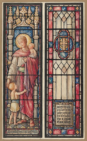 Suffer the Little Children to Come Unto Me: Design for Two Panels in a Stained Glass Window, D. Maitland Armstrong  American, Watercolor and pen and ink