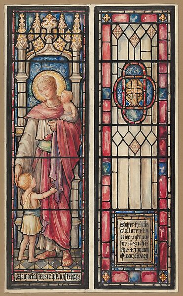 Suffer the Little Children to Come Unto Me: Design for Two Panels in a Stained Glass Window, Designed and drawn by D. Maitland Armstrong (American, Newburgh, New York 1836–1918 New York), Watercolor and pen and ink 