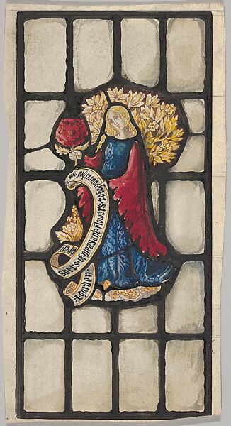 Woman Holding a Rose: Design for a Stained Glass Window (probably for the Belmont House, New York), Helen Maitland Armstrong (American (born Italy), Florence 1869–1948 New York), Watercolor and pen and ink 