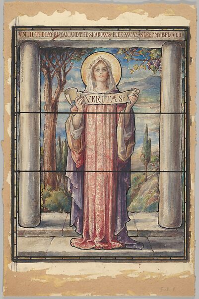 Veritas: Design for a Memorial Stained Glass Window, D. Maitland Armstrong  American, Watercolor and pen and ink