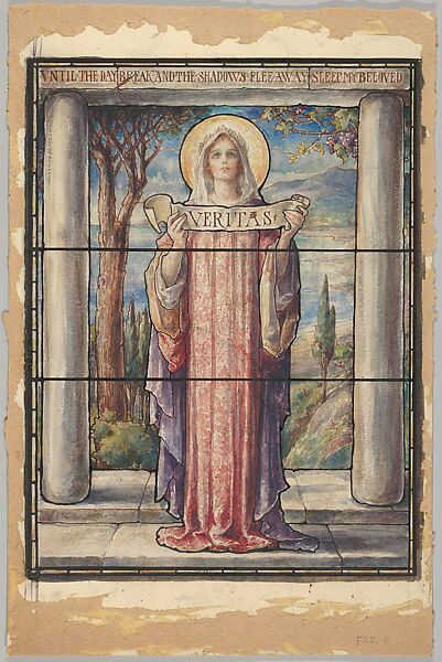 Veritas: Design for a Memorial Stained Glass Window, Designed and drawn by D. Maitland Armstrong (American, Newburgh, New York 1836–1918 New York), Watercolor and pen and ink 