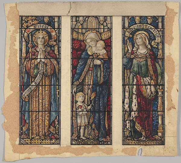 Faith, Charity, and Hope: Designs for a Three Stained Glass Window Panels, Designed and drawn by D. Maitland Armstrong (American, Newburgh, New York 1836–1918 New York), Watercolor and pen and ink 