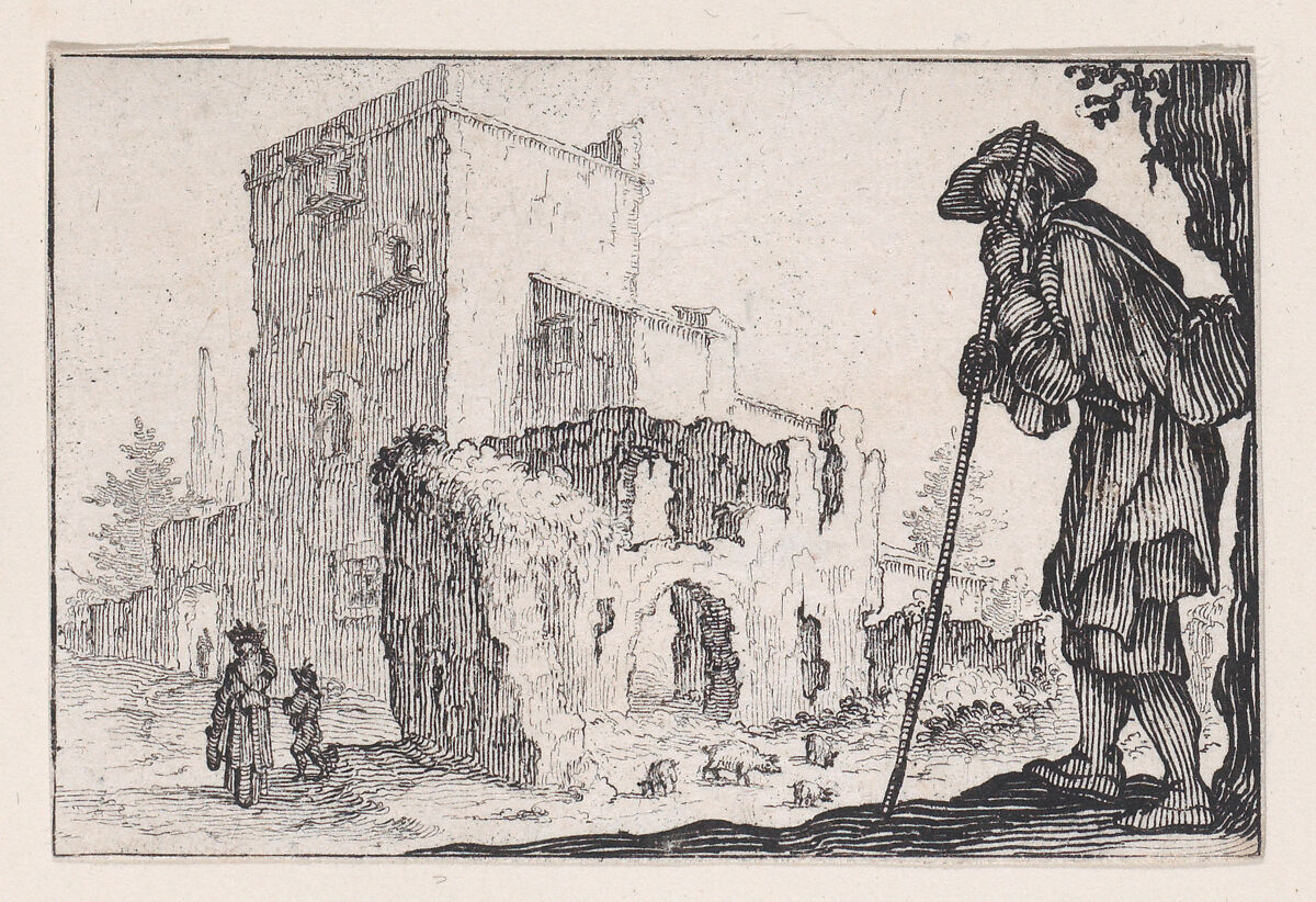 Le Patre et les Ruines (The Shepherd and the Ruins), from Les Caprices Series A, The Florence Set, Jacques Callot (French, Nancy 1592–1635 Nancy), Etching 