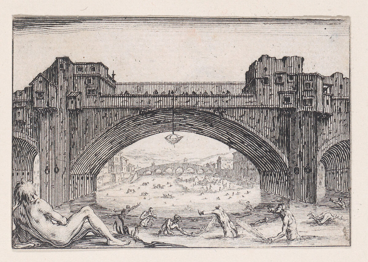 Le Ponte-Vecchio, a Florence (The Ponte-Vecchio in Florence), from Les Caprices Series A, The Florence Set, Jacques Callot (French, Nancy 1592–1635 Nancy), Etching 