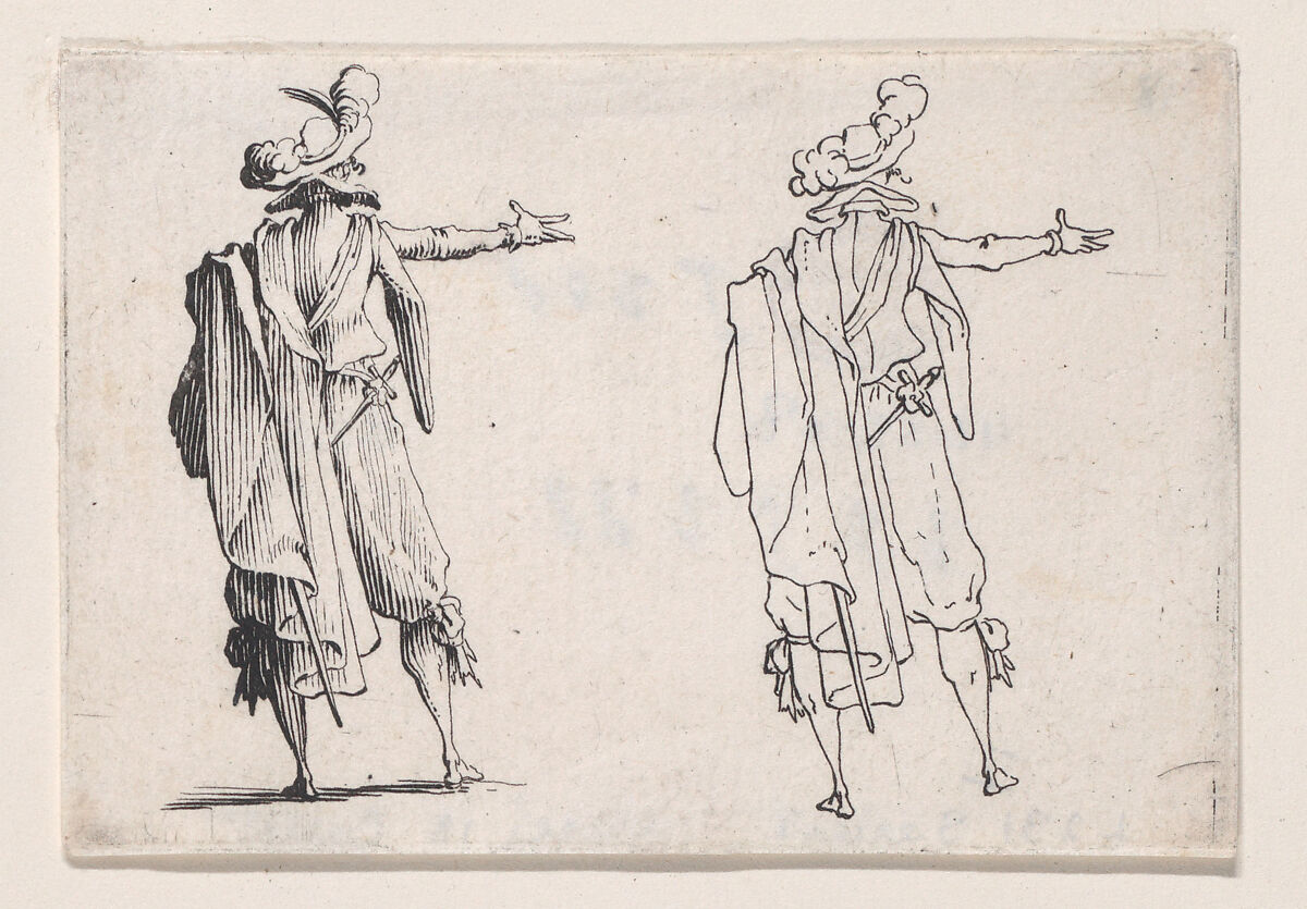 L'Homme Vu de Dos la Main Droite Tendue (Man Seen from Behind with his Right Hand Extended), from Les Caprices Series A, The Florence Set, Jacques Callot (French, Nancy 1592–1635 Nancy), Etching 