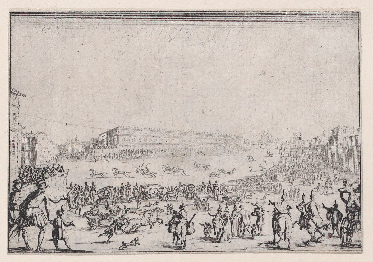 La Course de Chevaux sur la Place Pitti a Florence (The Horse Race on the Piazza Pitti in Florence), from Les Caprices Series A, The Florence Set, Jacques Callot (French, Nancy 1592–1635 Nancy), Etching 